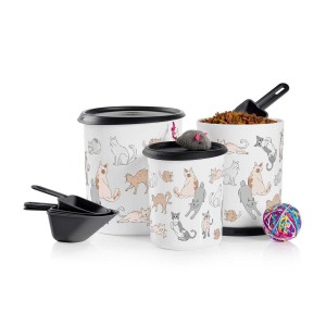 Tupperware Tupperpets One Touch Canister & Scoop Set/Cozy Cats Black / White Dry Storage | GABIH7316
