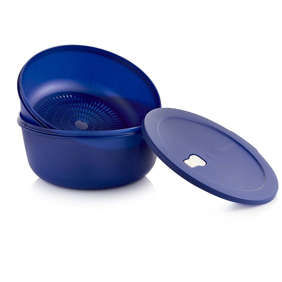 Tupperware Crystalwave 16-cup/3.8 L Round With Colander Blue Microwave Reheatable | WMXTB3785