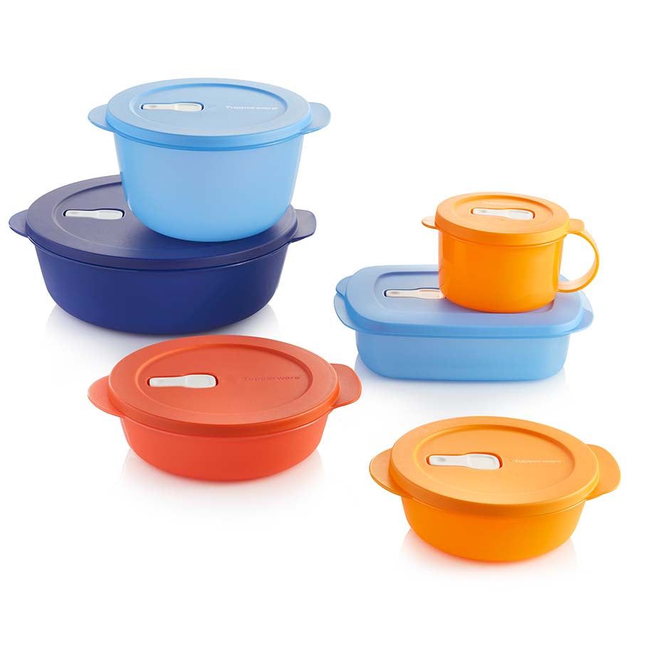 Tupperware Crystalwave 6-pc. Set Brown / Deep Blue / Blue Microwave Reheatable | TRGQN7389