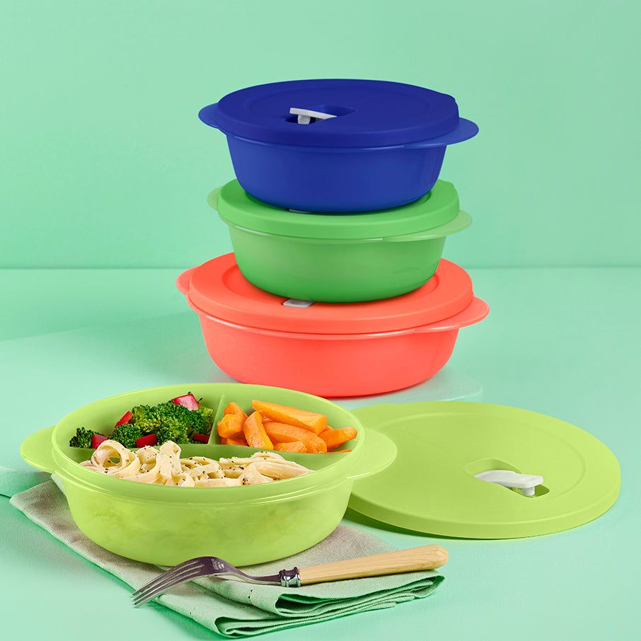 Tupperware Crystalwave Plus 4-pc. Round Set Blue Microwave Reheatable | OVERD0439