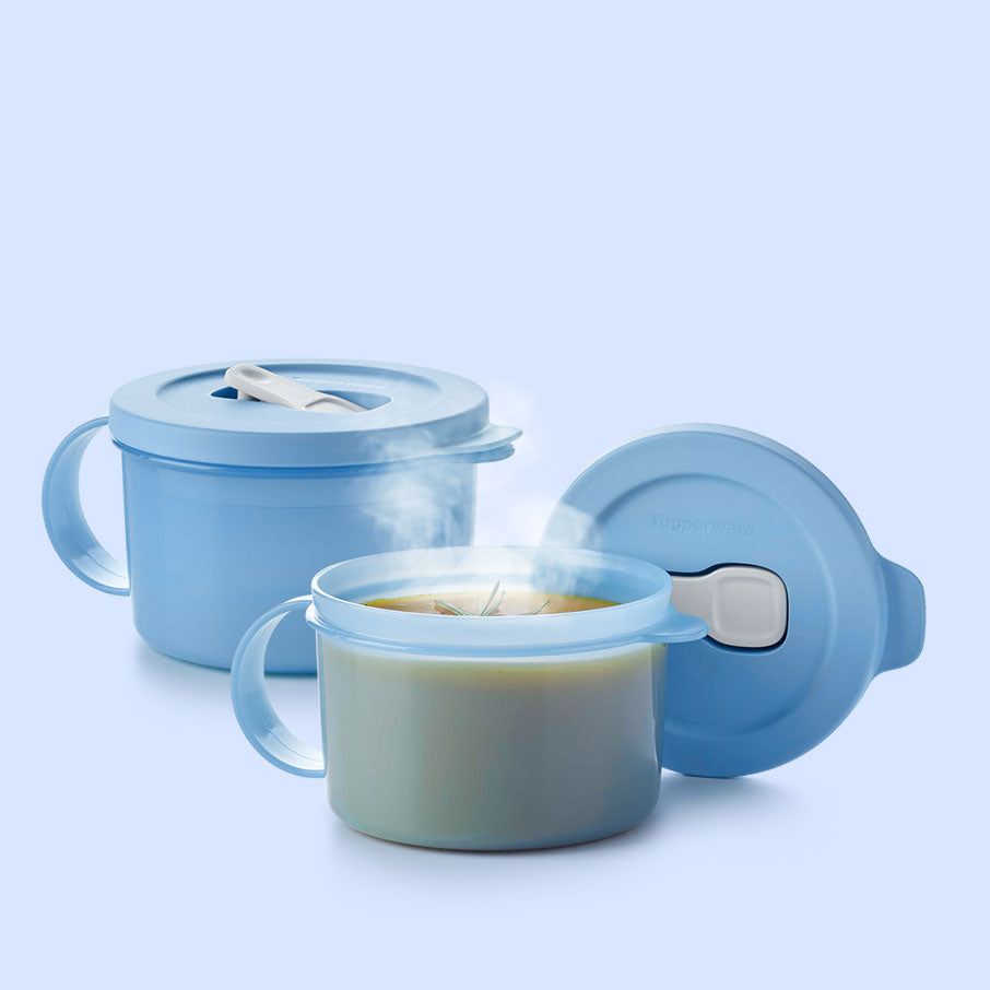 Tupperware Crystalwave Plus Soup Mugs Deep Blue Versatile Storage | NRPOU5921