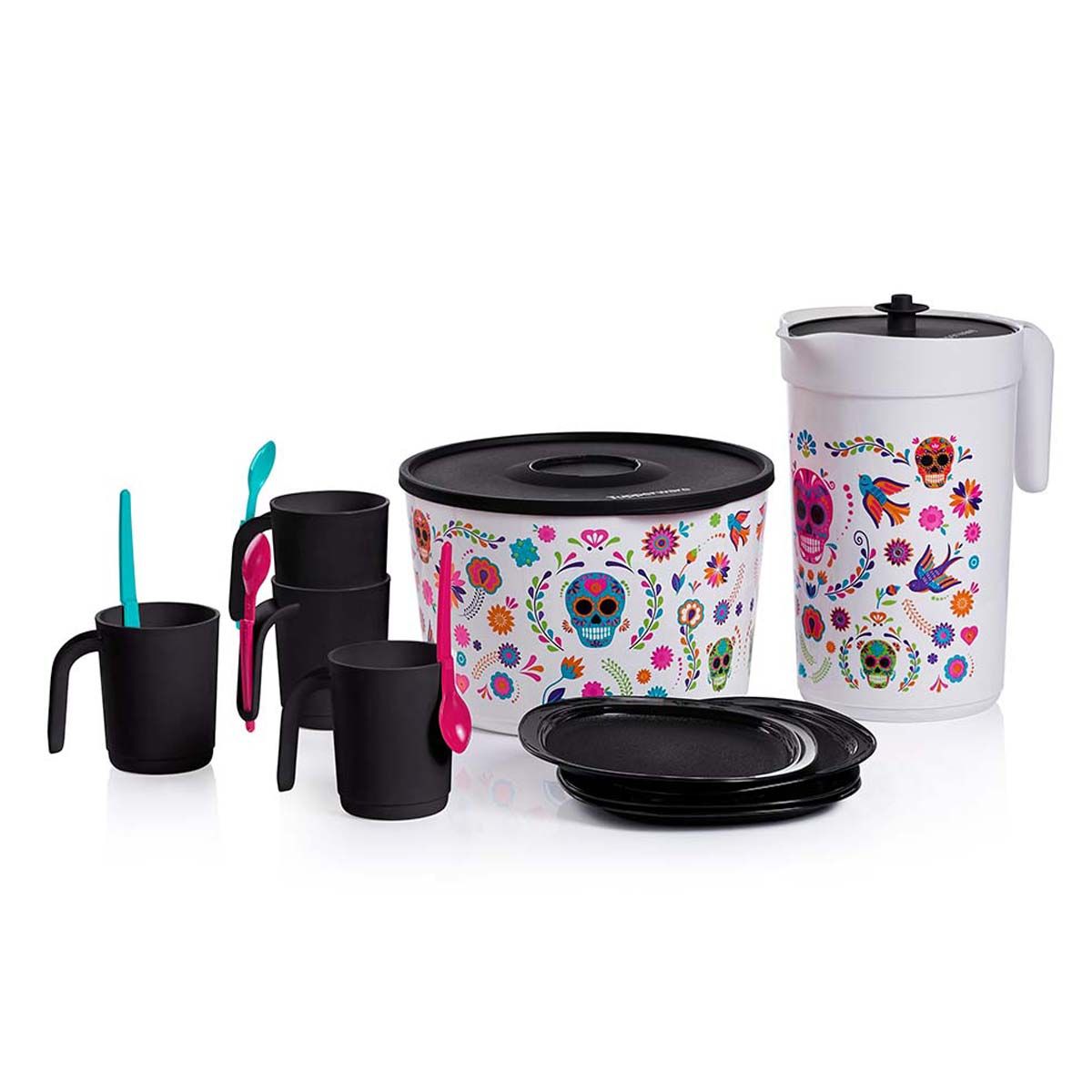 Tupperware Dia De Los Muertos Serving Set Black / Blue / Pink Serveware | EIVDU0715