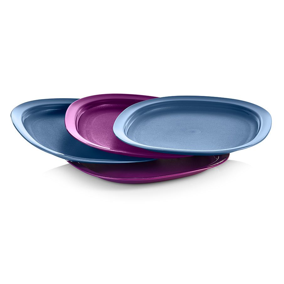 Tupperware Microwave Reheatable Luncheon Plates Blue Plates and Bowls | XCPQI3472