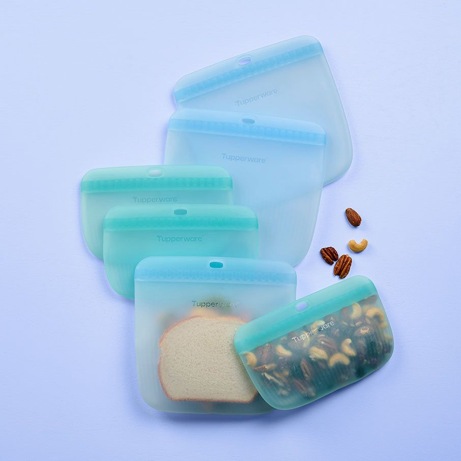 Tupperware The Ultimate Silicone Bag Slim Lunch Set Turquoise / White Refrigerator Storage | ZXMWD5109