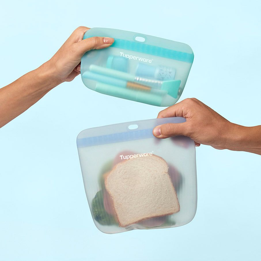 Tupperware The Ultimate Silicone Bag Slim Lunch Set Turquoise / White Refrigerator Storage | ZXMWD5109