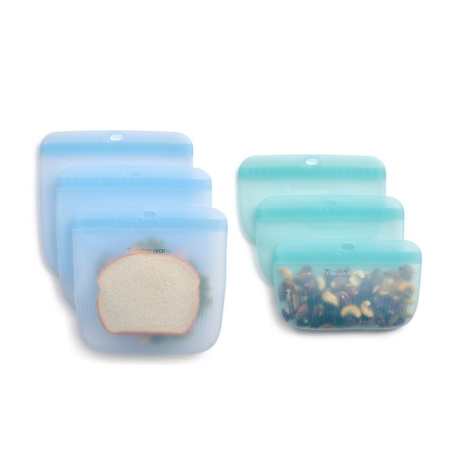 Tupperware The Ultimate Silicone Bag Slim Lunch Set Turquoise / White Refrigerator Storage | ZXMWD5109