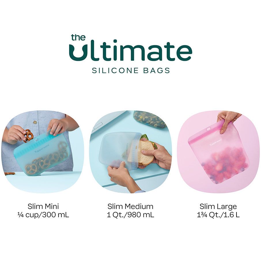 Tupperware The Ultimate Silicone Slim Bag Set Turquoise / White Freezer Storage | PDLCI5746