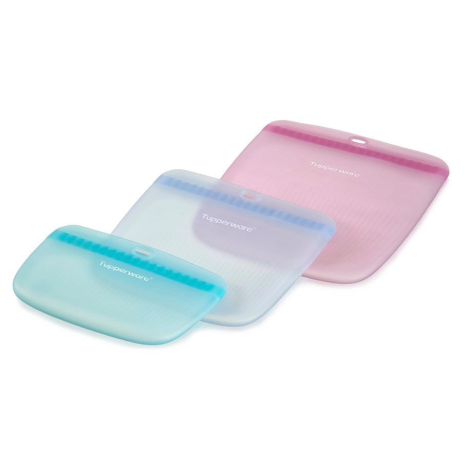 Tupperware The Ultimate Silicone Slim Bag Set Turquoise / White Freezer Storage | PDLCI5746