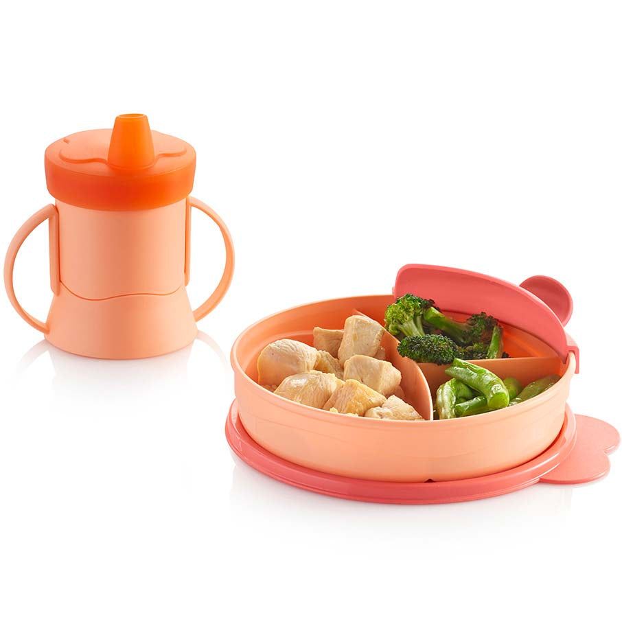 Tupperware Tupperkids Feeding Set Coral / Orange Plates and Bowls | YAGTB3468