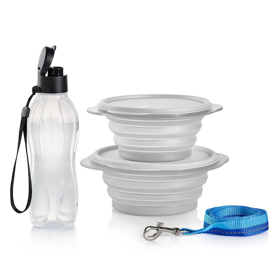 Tupperware Tupperpets Flatout! Travel Set Black Plates and Bowls | UBQFJ3251