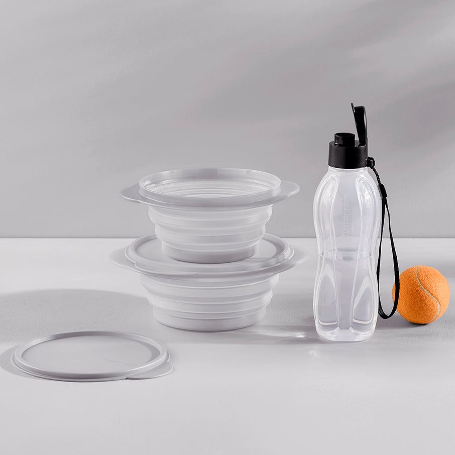 Tupperware Tupperpets Flatout! Travel Set Black Plates and Bowls | UBQFJ3251