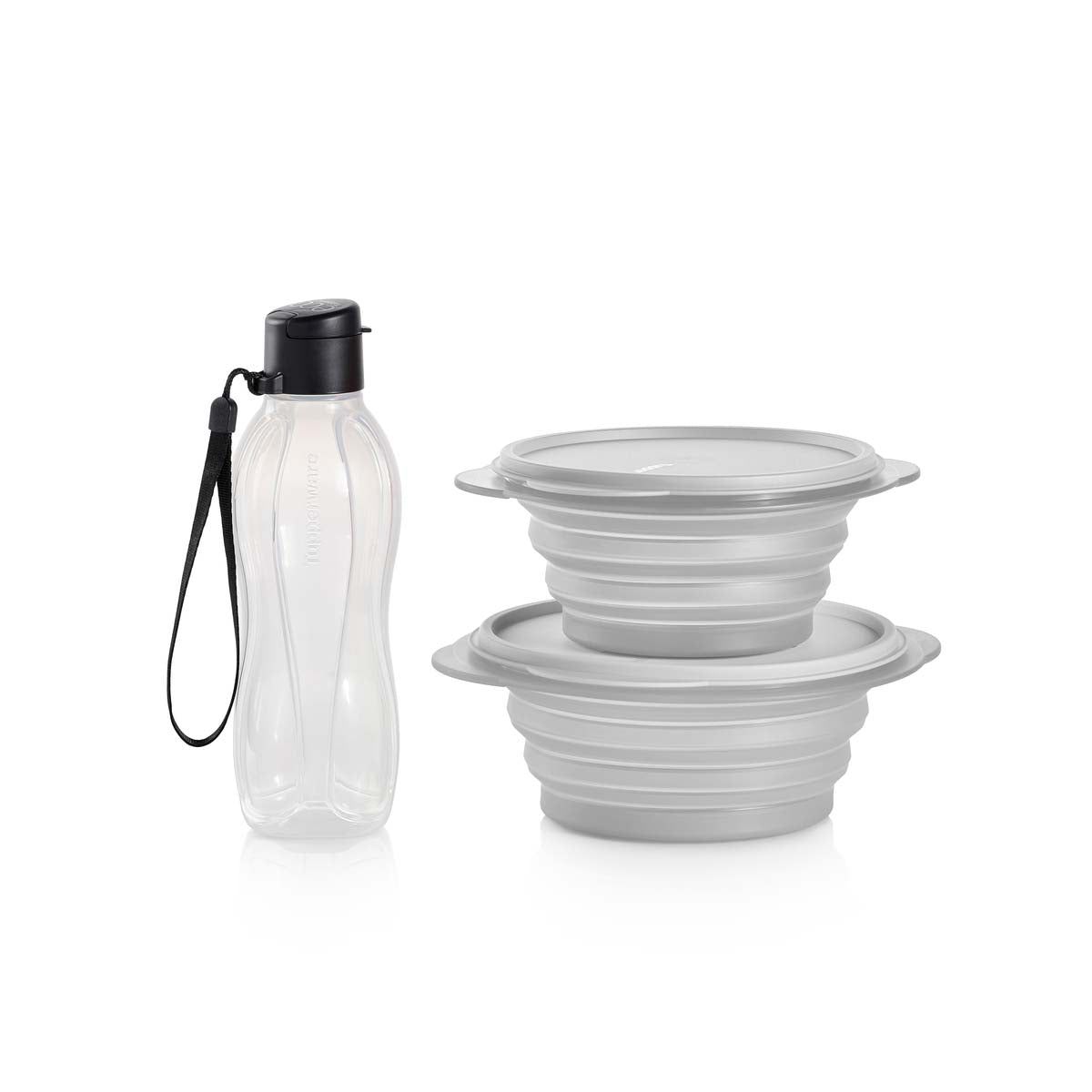 Tupperware Tupperpets Flatout! Travel Set Black Plates and Bowls | UBQFJ3251