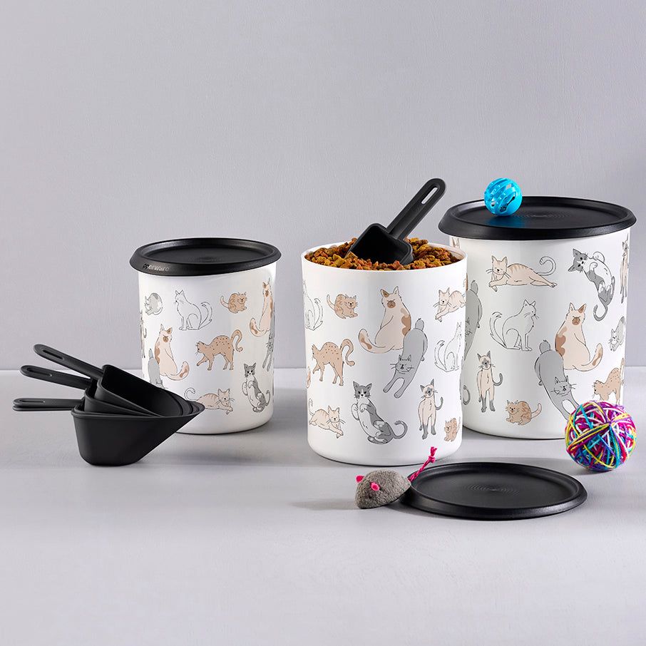 Tupperware Tupperpets One Touch Canister & Scoop Set/Cozy Cats Black / White Dry Storage | GABIH7316