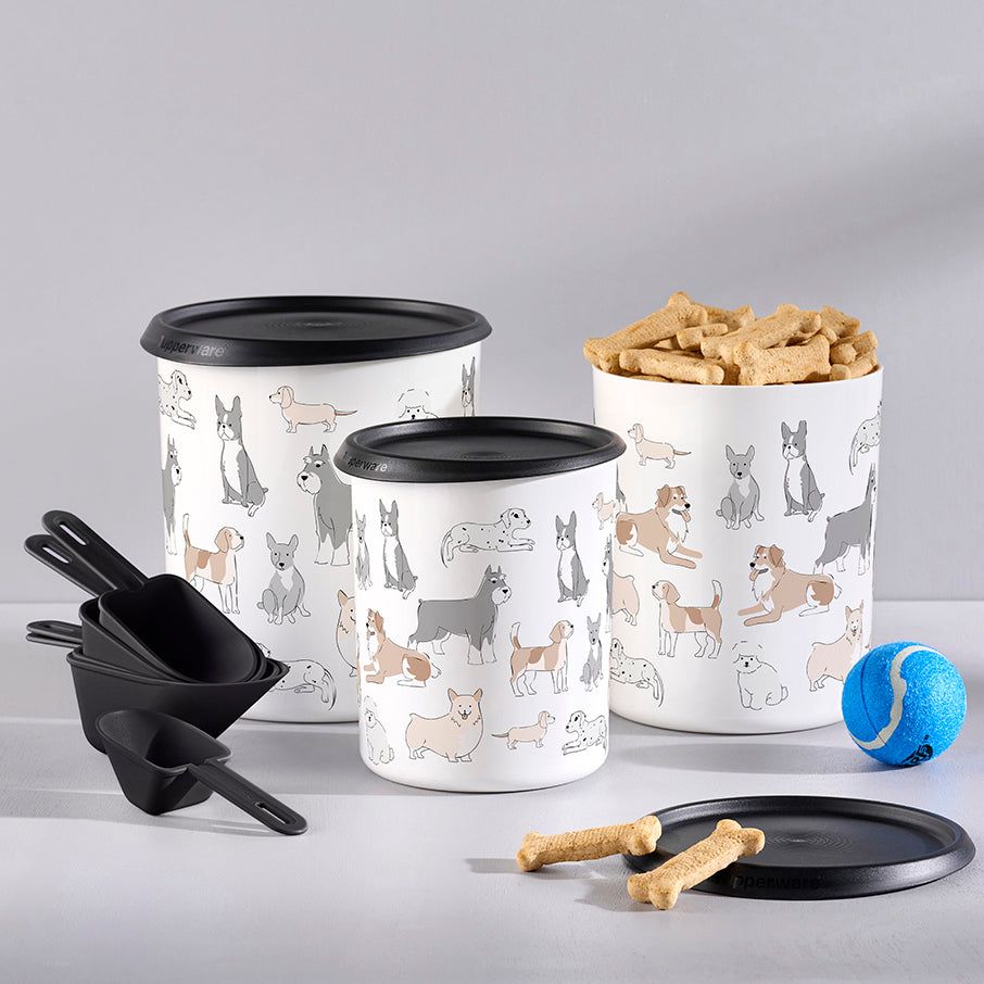 Tupperware Tupperpets One Touch Canister & Scoop Set/Pawsome Pups Black / White Dry Storage | OTGBI1385