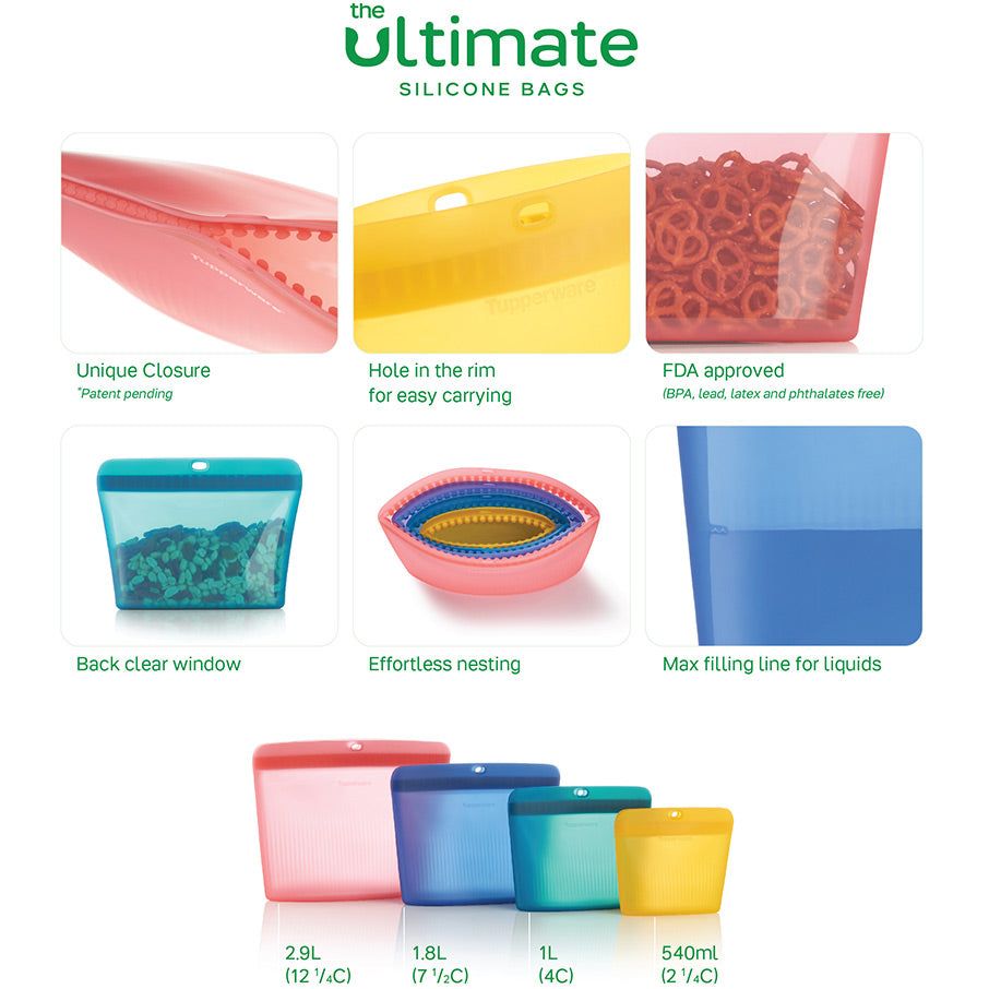 Tupperware Ultimate Silicone Stand-up Bag Small Green Freezer Storage | ZPTEG1783