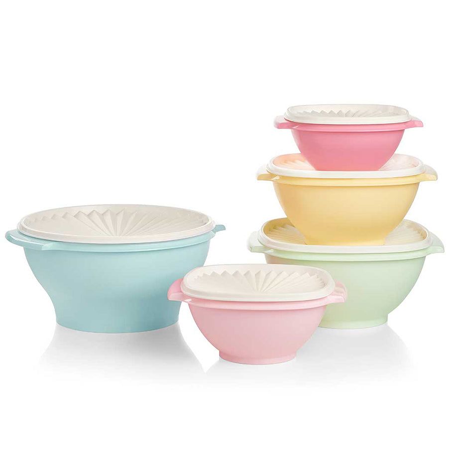 Tupperware Vintage Servalier 5-pc. Bowl Set Light Yellow / Mint / Turquoise Serveware | QGIME1074